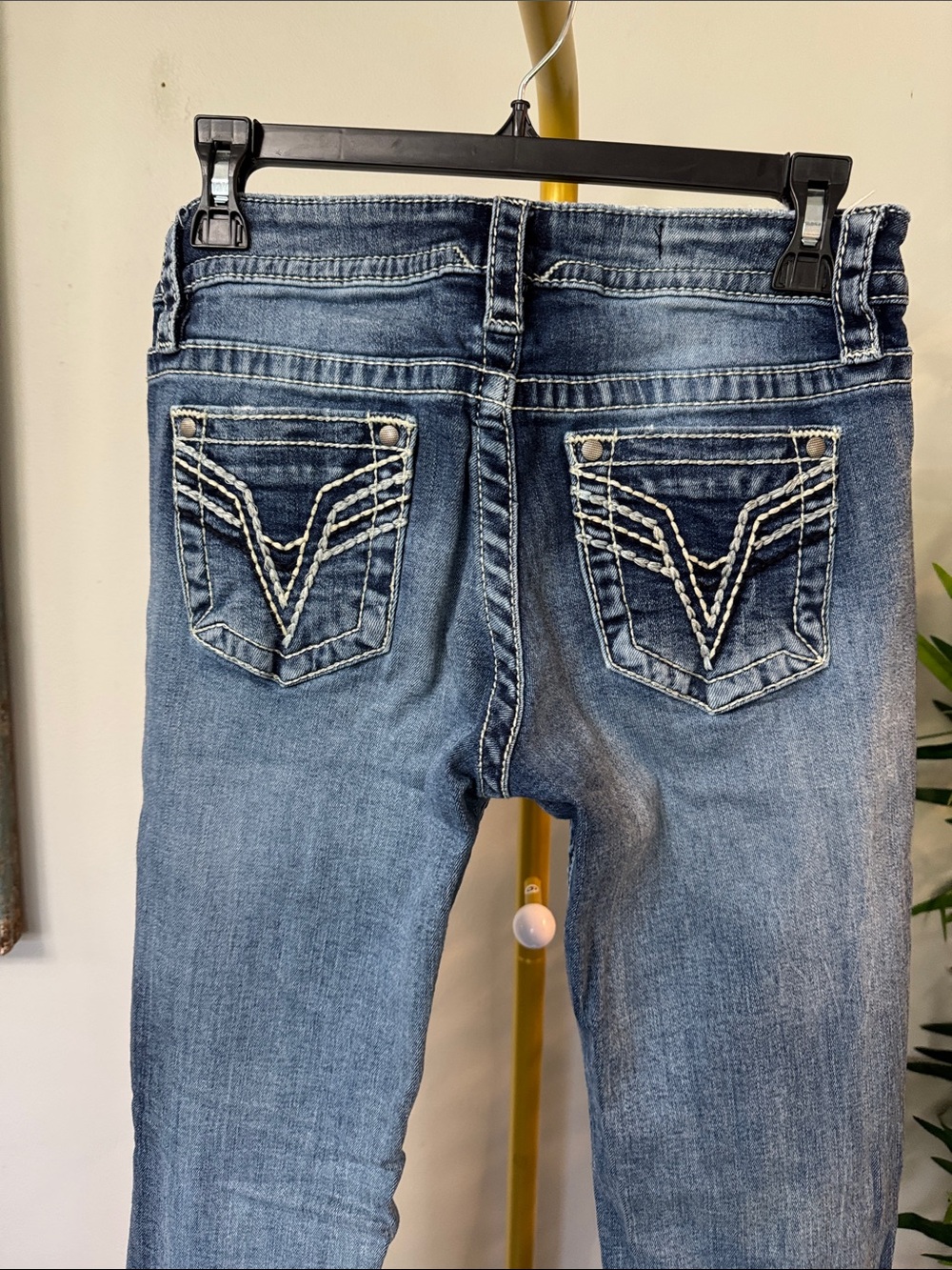 Vigoss low rise Blue Bootcut Jeans with Embroidered Back Pockets heavy stitching